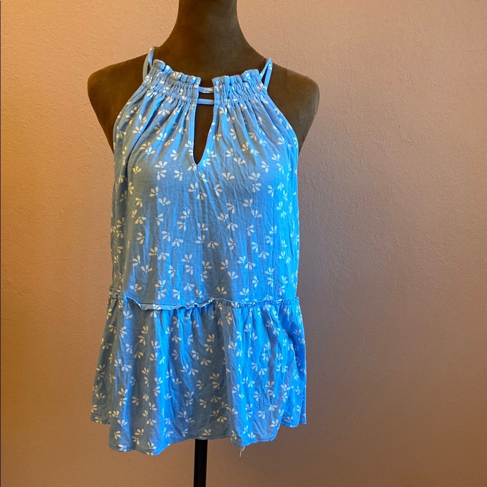 LOFT. Blue Floral Sleeveless Top